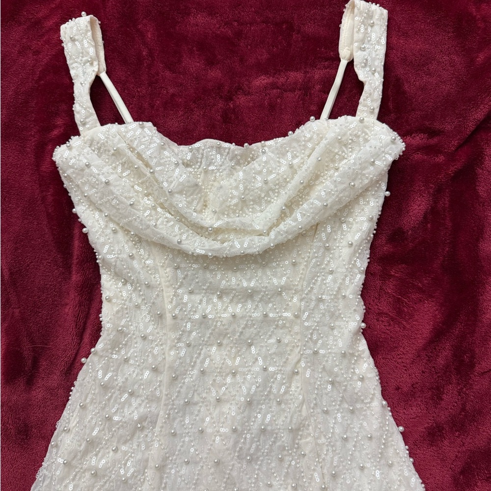 Oh Polly Strapless White Beaded Dress